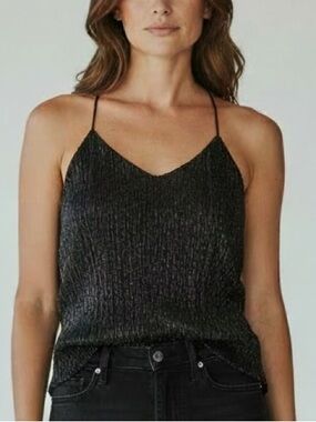 Express Metallic Black Ribbed V-Neck Camisole